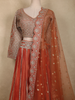 Rust Orange Floral Embroidered Design Tissue Silk Designer Lehenga With Dupatta