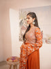 Rust Orange Floral Embroidered Georgette Crop Top with Draped Skirt