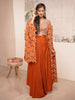 Rust Orange Floral Embroidered Georgette Crop Top with Draped Skirt