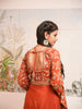 Rust Orange Floral Embroidered Georgette Crop Top with Draped Skirt