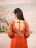 Rust Orange Floral Embroidered Georgette Crop Top with Draped Skirt