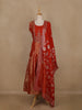Rust Orange Floral Embroidered Tissue Silk Anarkali Salwar Suit