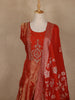 Rust Orange Floral Embroidered Tissue Silk Anarkali Salwar Suit