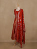 Rust Orange Floral Embroidered Tissue Silk Anarkali Salwar Suit