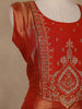 Rust Orange Floral Embroidered Tissue Silk Anarkali Salwar Suit