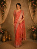 Rust Orange Floral Embroidery Design Organza Saree