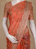 Rust Orange Floral Embroidery Design Organza Saree