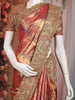 Rust Orange Floral Heavy Sequins and Beads Embroidered Design Tissue Designer Saree