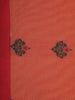Rust Orange Floral Motif and Stripes Design Cotton Saree with Contrast Red Border