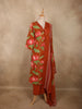 Rust Orange Floral Printed Design Cotton Salwar Suit with Dupatta
