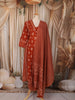 Rust Orange Floral Printed Design Cotton Straight Cut Salwar Suit with Matching Dupatta