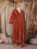 Rust Orange Floral Printed Design Cotton Straight Cut Salwar Suit with Matching Dupatta