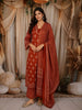 Rust Orange Floral Printed Design Cotton Straight Cut Salwar Suit with Matching Dupatta