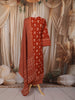 Rust Orange Floral Printed Design Cotton Straight Cut Salwar Suit with Matching Dupatta