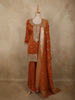 Rust Orange Floral Sequins Embroidered Design Georgette Sharara Suit with Dupatta