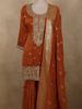 Rust Orange Floral Sequins Embroidered Design Georgette Sharara Suit with Dupatta