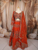 Rust Orange Floral Sequins and Beads Embroidered Design Banarasi Silk Bridal Lehenga with Matching Dupatta