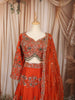 Rust Orange Floral Sequins and Beads Embroidered Design Banarasi Silk Bridal Lehenga with Matching Dupatta