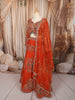 Rust Orange Floral Sequins and Beads Embroidered Design Banarasi Silk Bridal Lehenga with Matching Dupatta