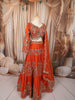 Rust Orange Floral Sequins and Beads Embroidered Design Banarasi Silk Bridal Lehenga with Matching Dupatta