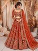 Rust Orange Floral Sequins and Beads Embroidered Design Banarasi Silk Bridal Lehenga with Matching Dupatta