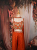Rust Orange Floral Sequins and Beads Embroidered Design Georgette Palazzo Suit with Matching Choker Dupatta