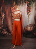 Rust Orange Floral Sequins and Beads Embroidered Design Georgette Palazzo Suit with Matching Choker Dupatta