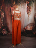 Rust Orange Floral Sequins and Beads Embroidered Design Georgette Palazzo Suit with Matching Choker Dupatta
