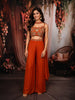 Rust Orange Floral Sequins and Beads Embroidered Design Georgette Palazzo Suit with Matching Choker Dupatta