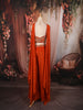 Rust Orange Floral Sequins and Beads Embroidered Design Georgette Palazzo Suit with Matching Choker Dupatta