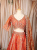 Rust Orange Floral Sequins and Beads Embroidered Design Tissue Banarasi Bridal Lehenga with Matching Dupatta