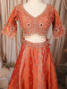 Rust Orange Floral Sequins and Beads Embroidered Design Tissue Banarasi Bridal Lehenga with Matching Dupatta