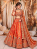 Rust Orange Floral Sequins and Beads Embroidered Design Tissue Banarasi Bridal Lehenga with Matching Dupatta