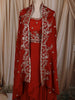 Rust Orange Floral Sequins and Zari Embroidered Design Satin Skirt Top With Over Coat