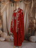 Rust Orange Floral Sequins and Zari Embroidered Design Satin Skirt Top With Over Coat
