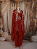 Rust Orange Floral Sequins and Zari Embroidered Design Satin Skirt Top With Over Coat