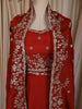 Rust Orange Floral Sequins and Zari Embroidered Design Satin Skirt Top With Over Coat