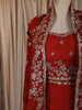 Rust Orange Floral Sequins and Zari Embroidered Design Satin Skirt Top With Over Coat
