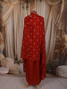 Rust Orange Floral Sequins and Zari Embroidered Design Satin Skirt Top With Over Coat