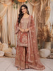 Rust Orange Floral Sequins and Zari Embroidered Design Tissue Silk Palazzo Suit with Matching Dupatta