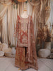 Rust Orange Floral Sequins and Zari Embroidered Design Tissue Silk Palazzo Suit with Matching Dupatta
