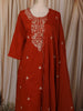 Rust Orange Floral Thread Embroidered Design Cotton Straight Cut Salwar Suit wit Matching Dupatta