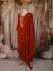 Rust Orange Floral Thread Embroidered Design Cotton Straight Cut Salwar Suit wit Matching Dupatta