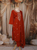 Rust Orange Floral Thread Embroidered Design Cotton Straight Cut Salwar Suit wit Matching Dupatta