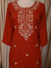 Rust Orange Floral Thread Embroidered Design Cotton Straight Cut Salwar Suit wit Matching Dupatta