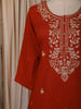 Rust Orange Floral Thread Embroidered Design Cotton Straight Cut Salwar Suit wit Matching Dupatta