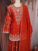 Rust Orange Floral Thread Embroidered Design Raw Silk Palazzo Suit