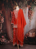 Rust Orange Floral Thread Embroidered Design Raw Silk Palazzo Suit
