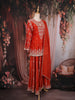 Rust Orange Floral Thread Embroidered Design Raw Silk Palazzo Suit