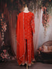 Rust Orange Floral Thread Embroidered Design Raw Silk Palazzo Suit